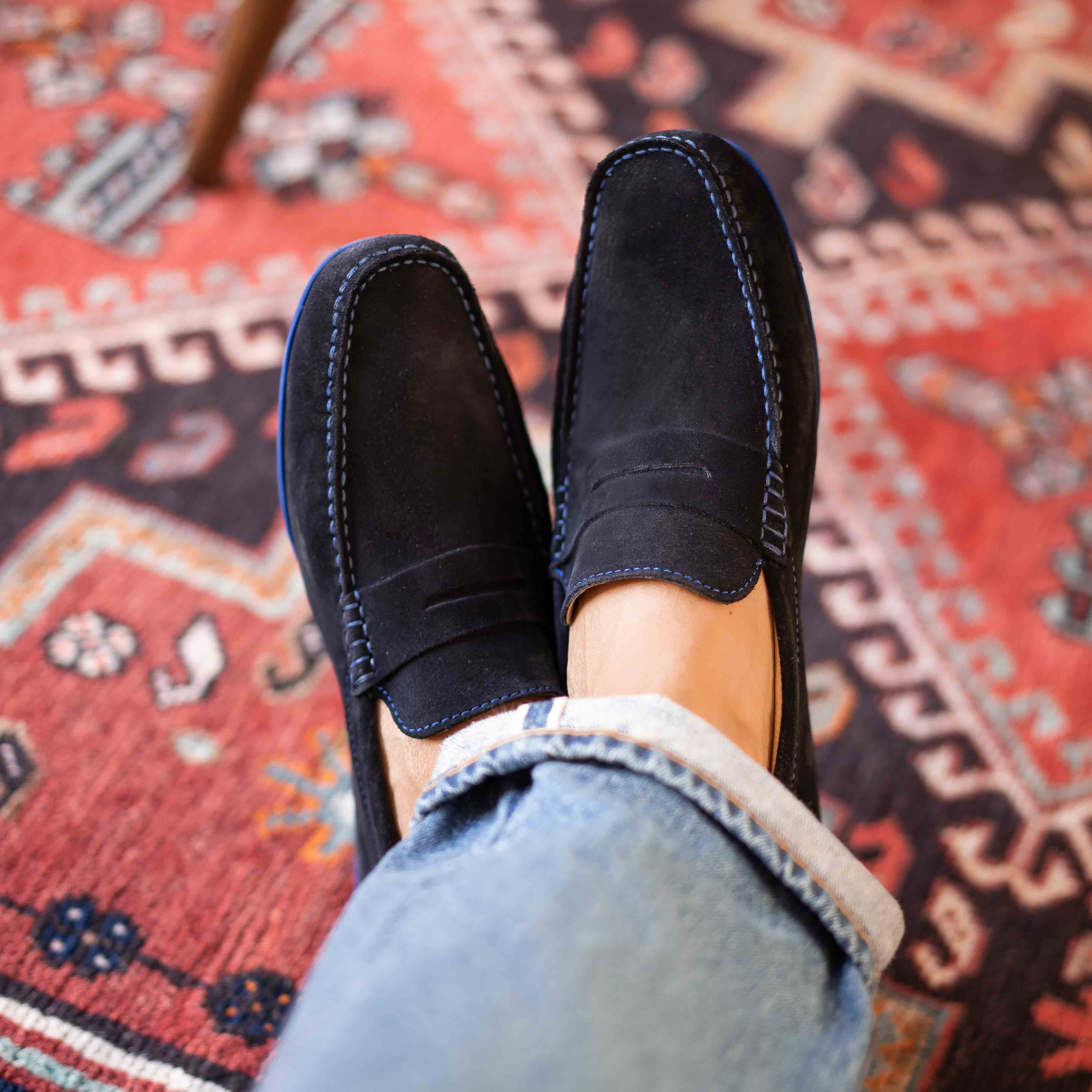 Fred-Mocassin souple en velours marine