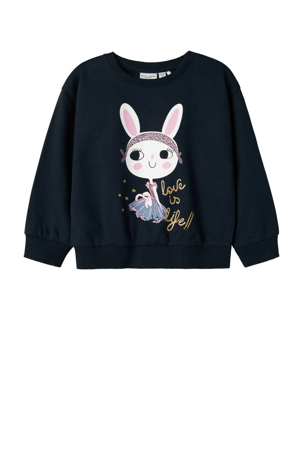 NAME IT sweater NMFVILOUI met printopdruk donkerblauw