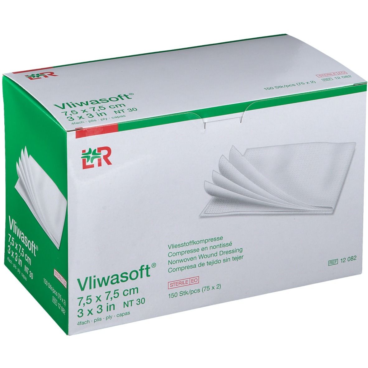 Vliwasoft® Vliesstoffkompresse 7,5 cm x 7,5 cm 4lagig steril