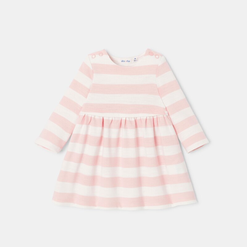 Robe à manches longues en coton bio rose bébé fille Absorba Rose