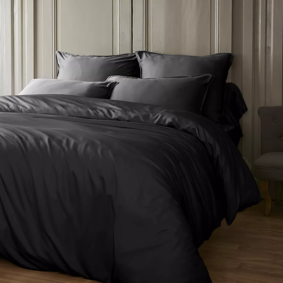 Taie de traversin satin de bambou (L185 cm) Salomé Noir