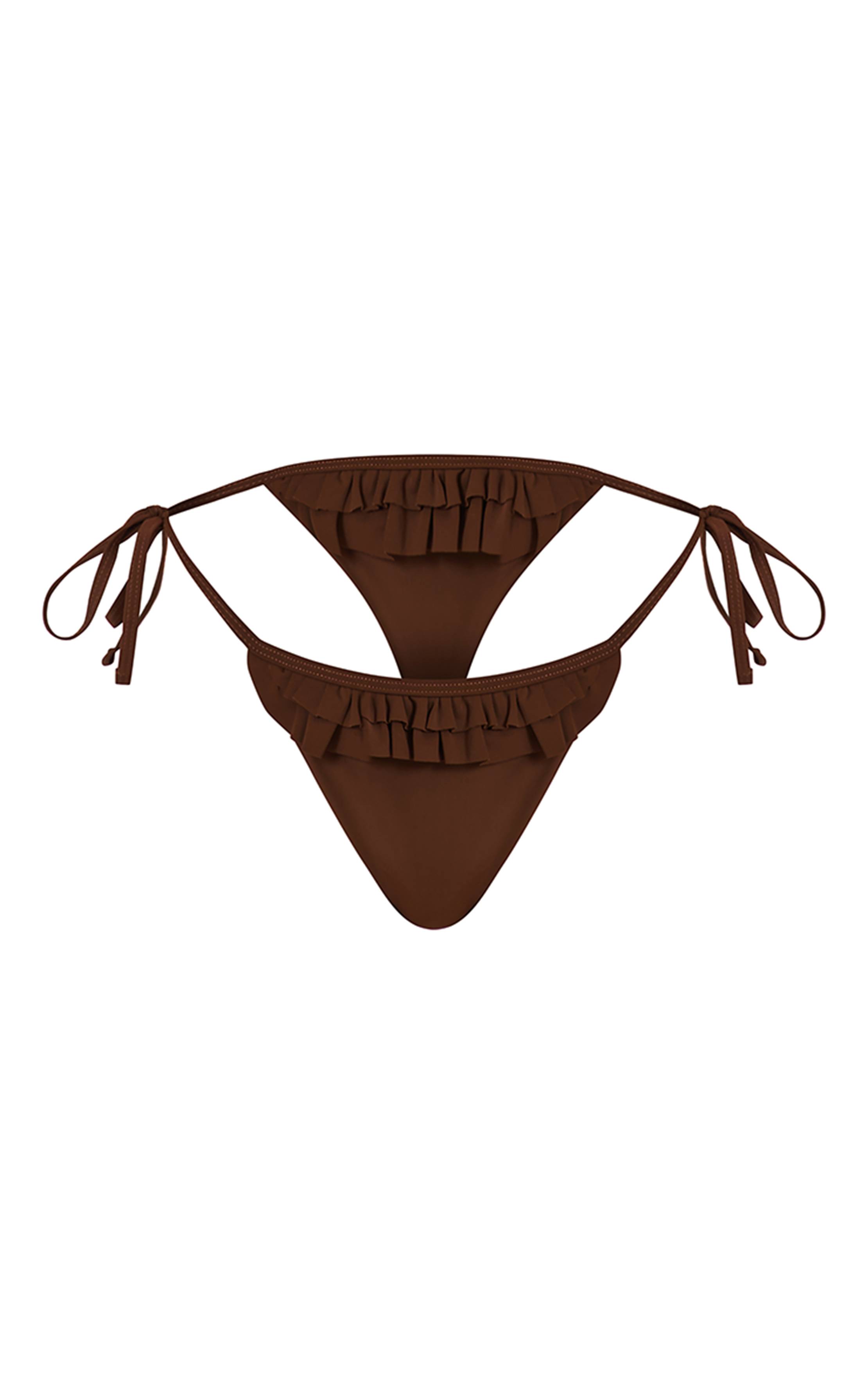 Chocolat Bas De Bikini Crème À Volants Et Liens Sur Les Côtés
