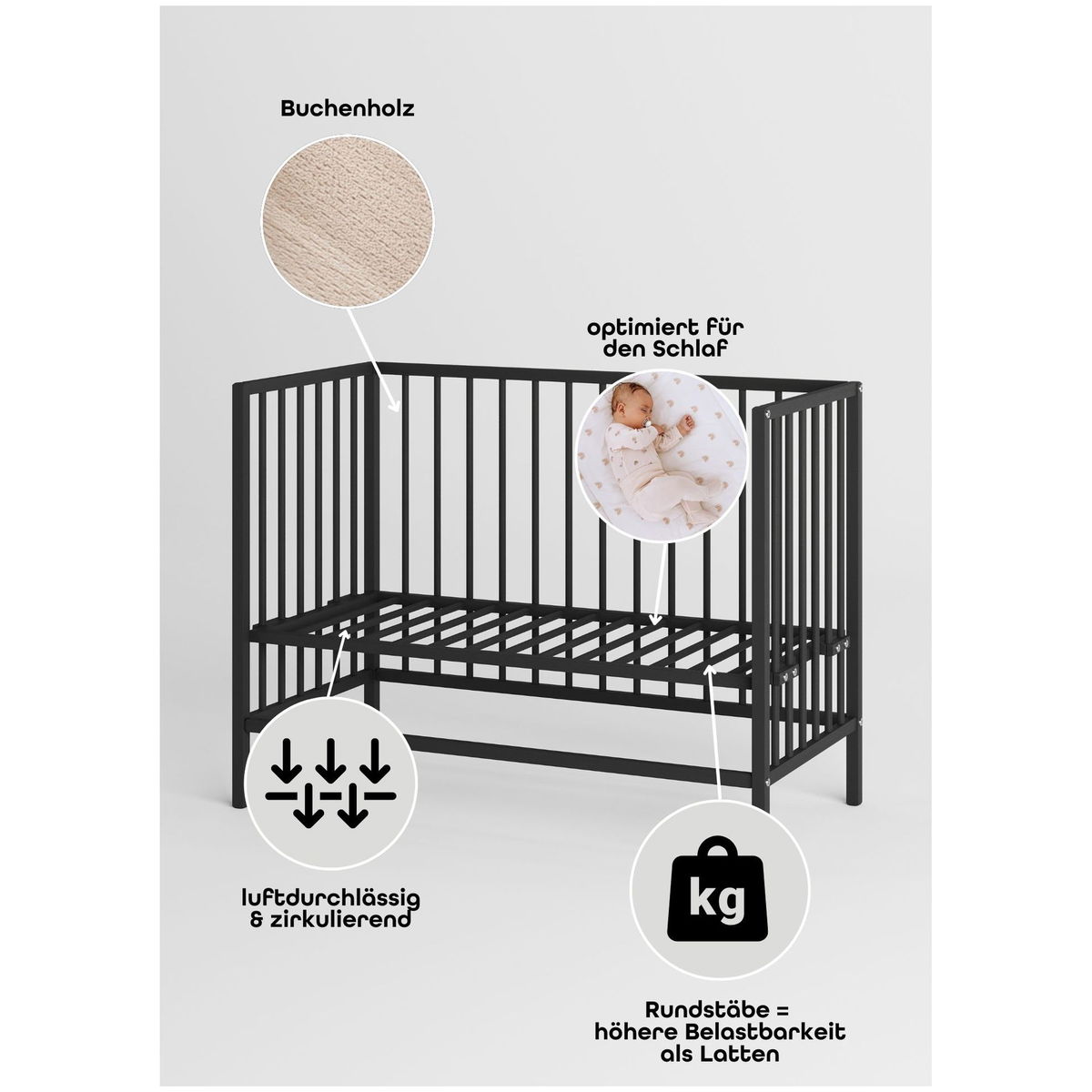 SÄMANNSÄMANN   Beistellbett Dreamy schwarz