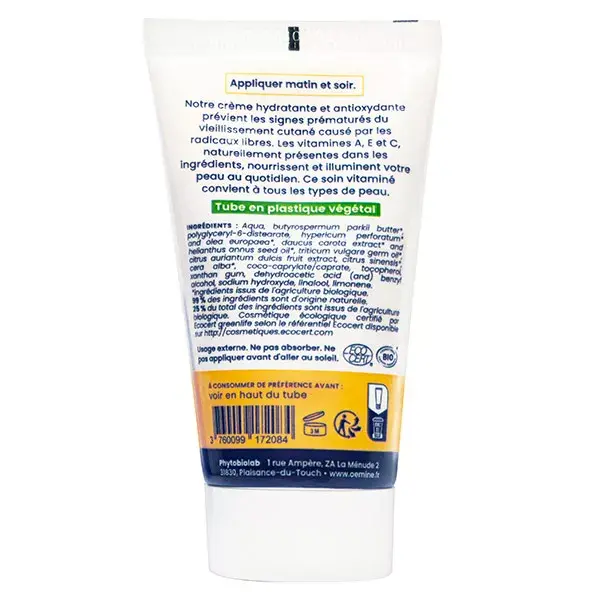 Creme facial multivitamínico orgânico antioxidante e hidratante Oemine para pele mista 50ml