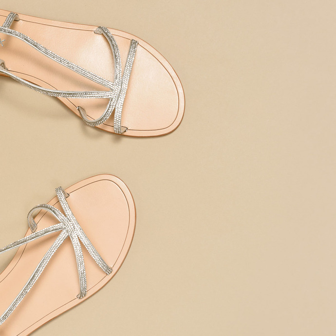 Sandales à brides  en cuir et strass argent