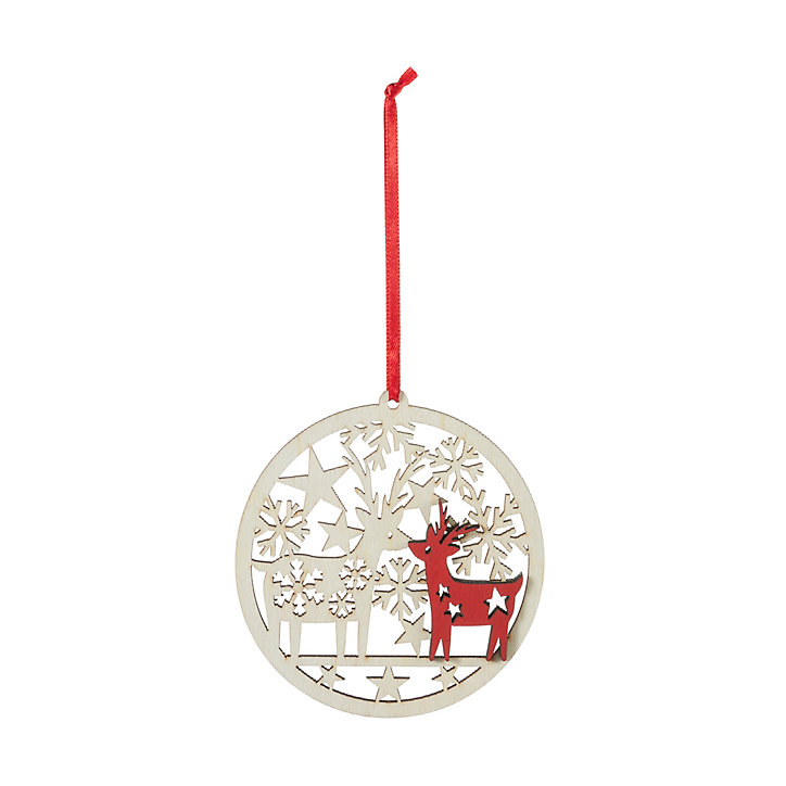Boule de noel sapin renne en bois 9cm