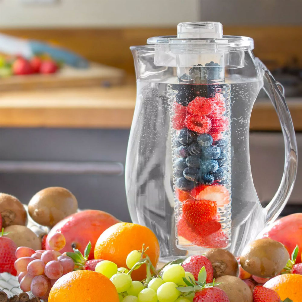 (2.5l) Karaffe Trink Krug Wasser / Ice Tea Kanne mit Deckel / Fruchteinsatz - Transparent