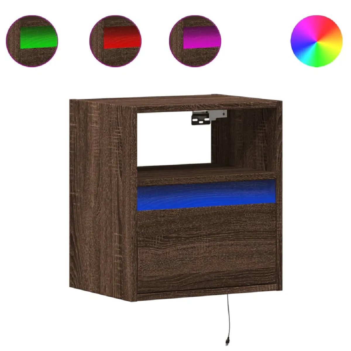 vidaXL Tables de chevet murales LED chêne marron