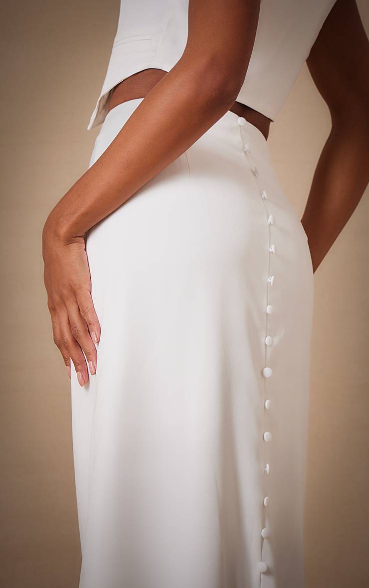 Blanc Jupe Longue Co-ord Tissée Premium Avec Détail Boutonné