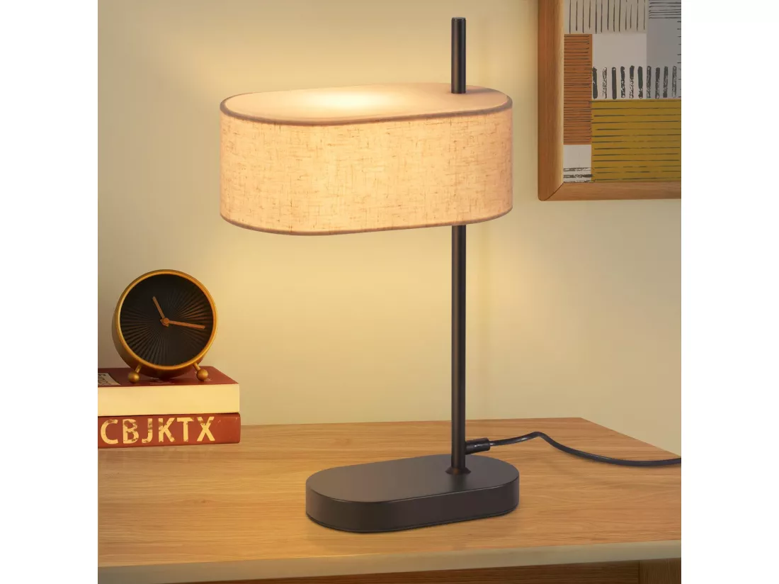 NETTLIFE Lampe de chevet chambre vintage 44,5cm E14 abat-jour en tissu lin noir avec interrupteur, sans ampoule