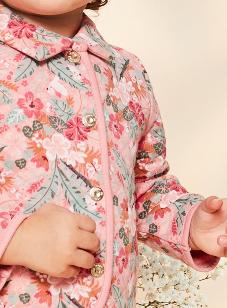 Veste matelassée vieux rose à fleurs