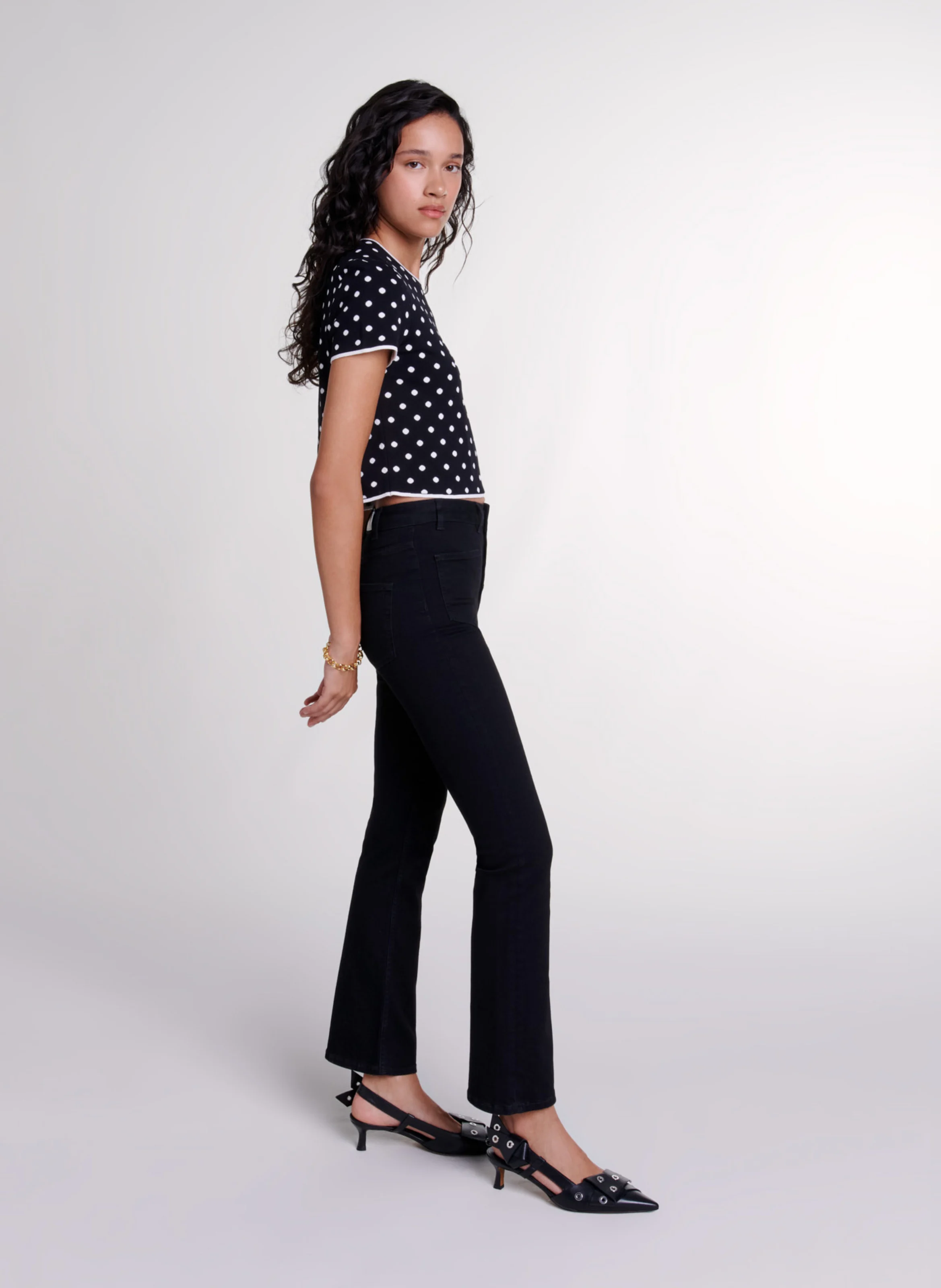 Top droit col rond en jacquard imprimé | Noir