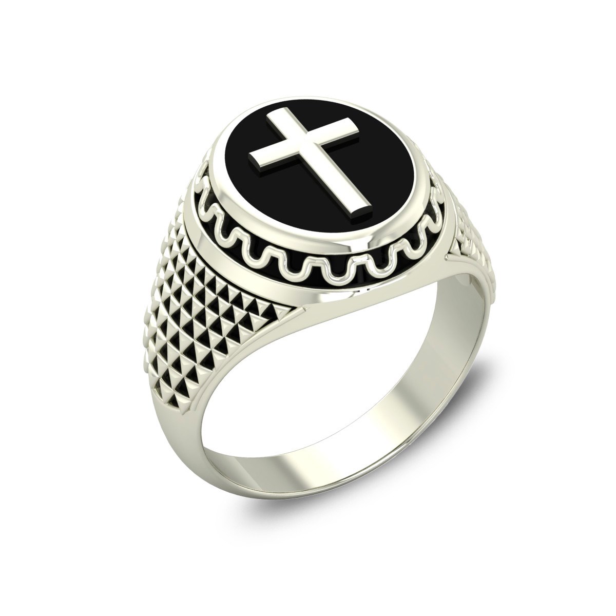 Cadeau Unique : Bague Homme Or Blanc Motif Croix 8grs - Fête des Pères, Anniversaire & Saint-Valentin | Aden