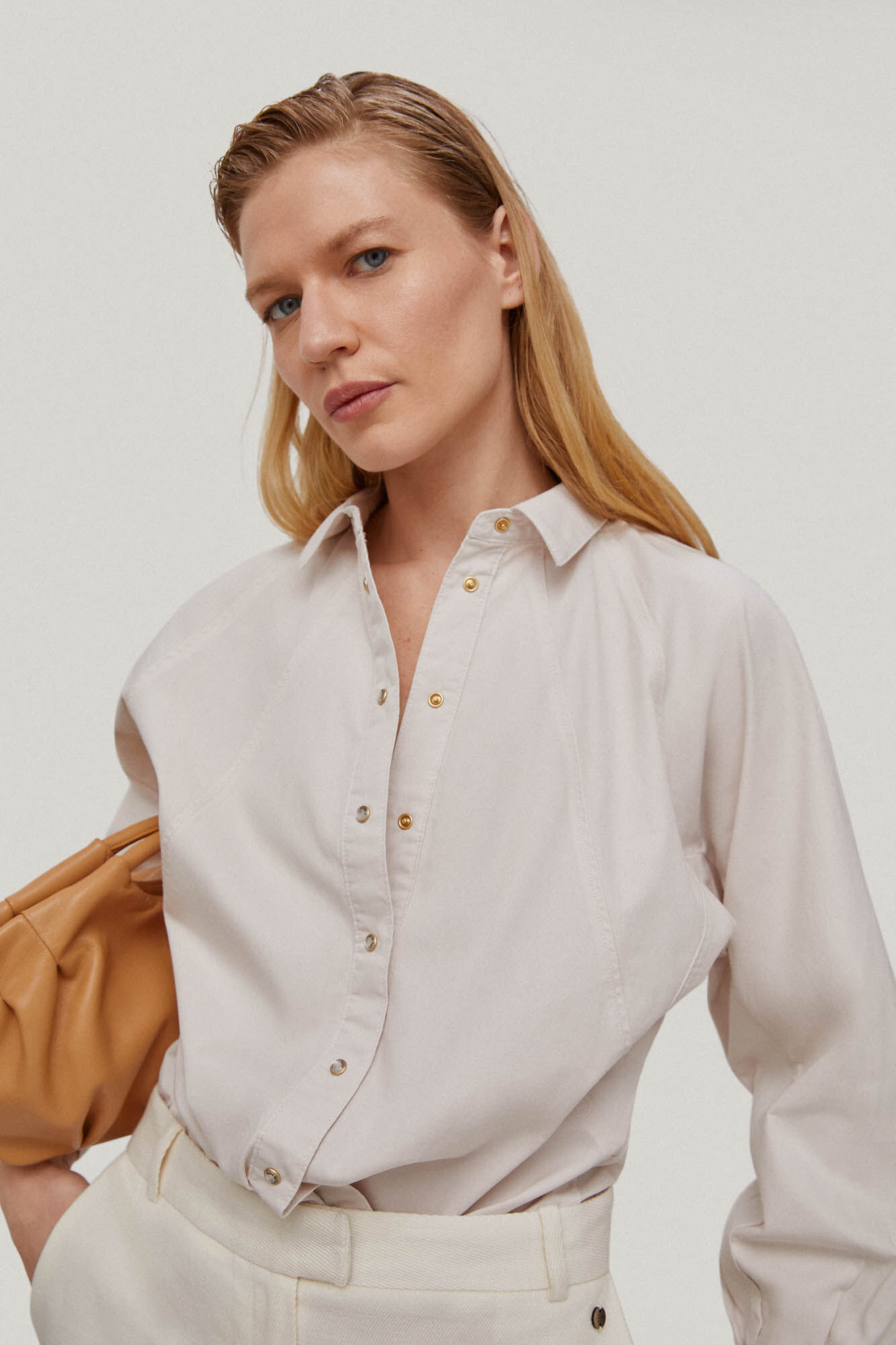 Camisa jeans em Tencel® - Bege