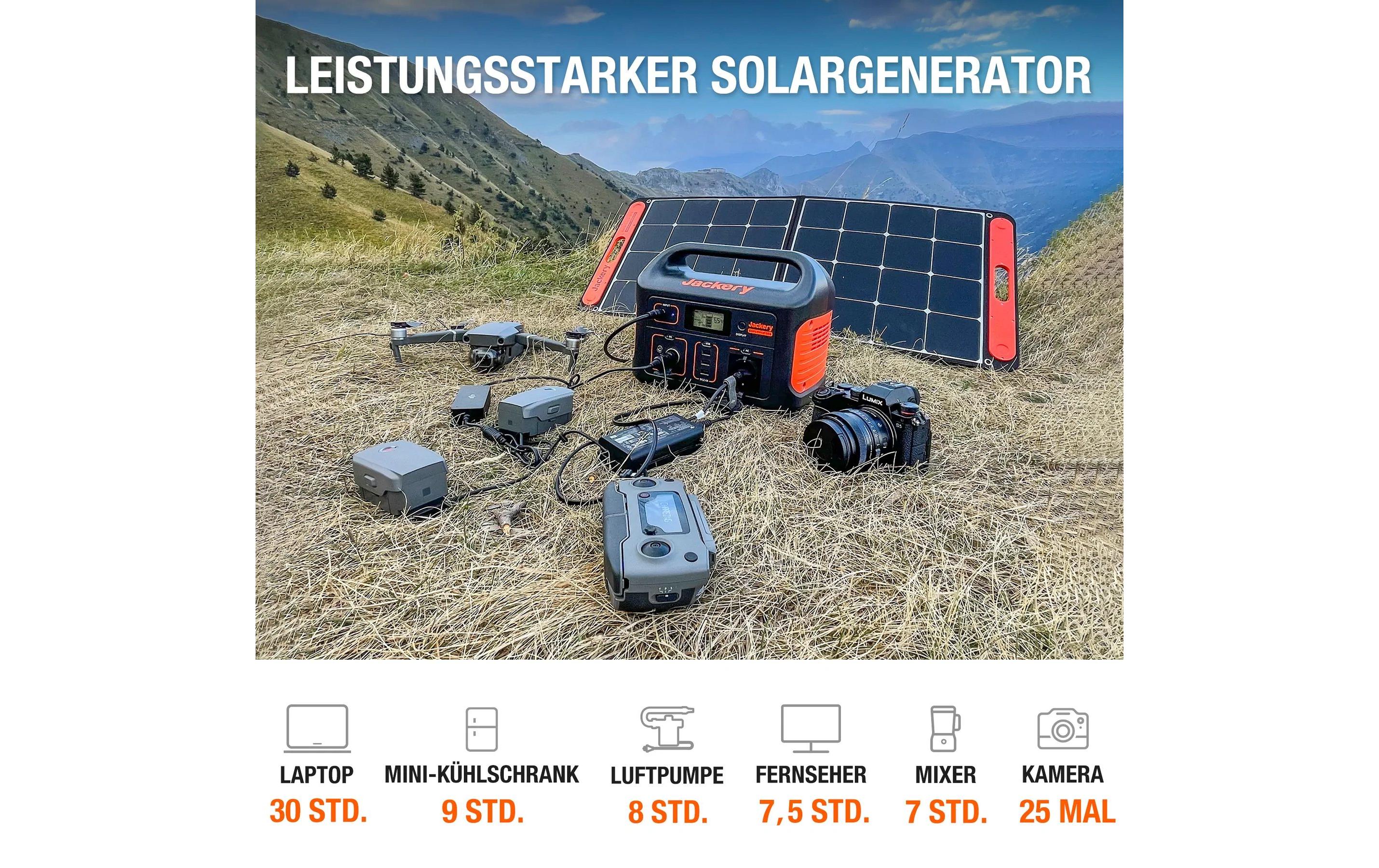 Power Station Kit Explorer 500 + SolarSaga 100 W, 518 Wh<br>Mobiler Stromspeicher und Stromgenerator mit 230 V Schuko Steckdose inkl. einem Solarpanel, Solar Generator