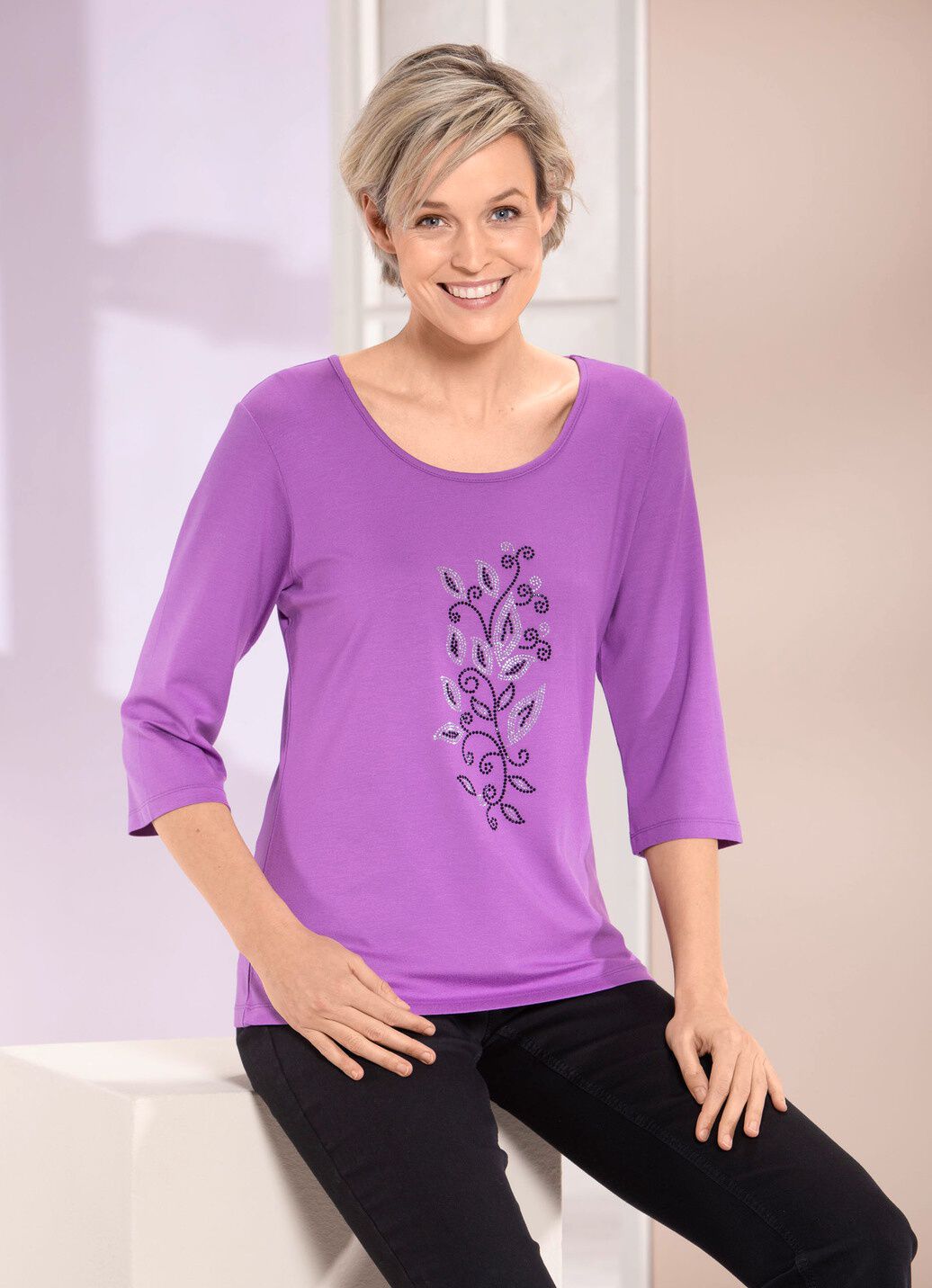 Shirt mit Strasssteinen in 2 Farben