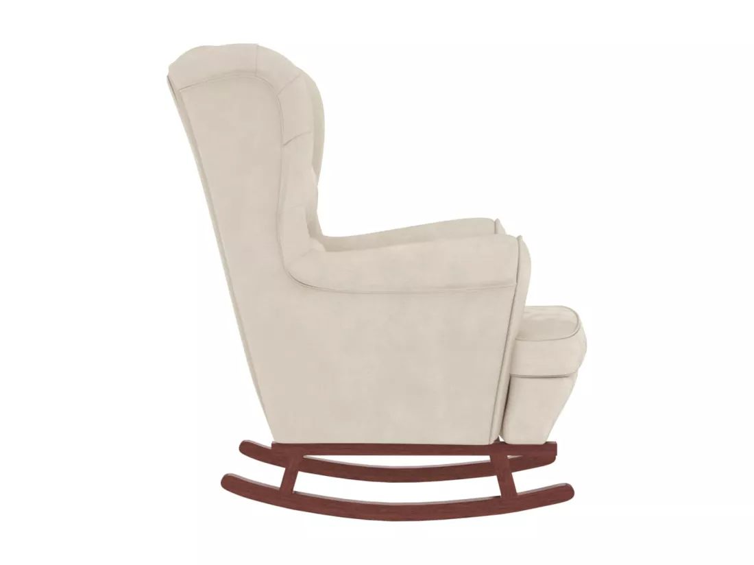 Chaise à bascule avec pieds en bois et tabouret Crème Velours