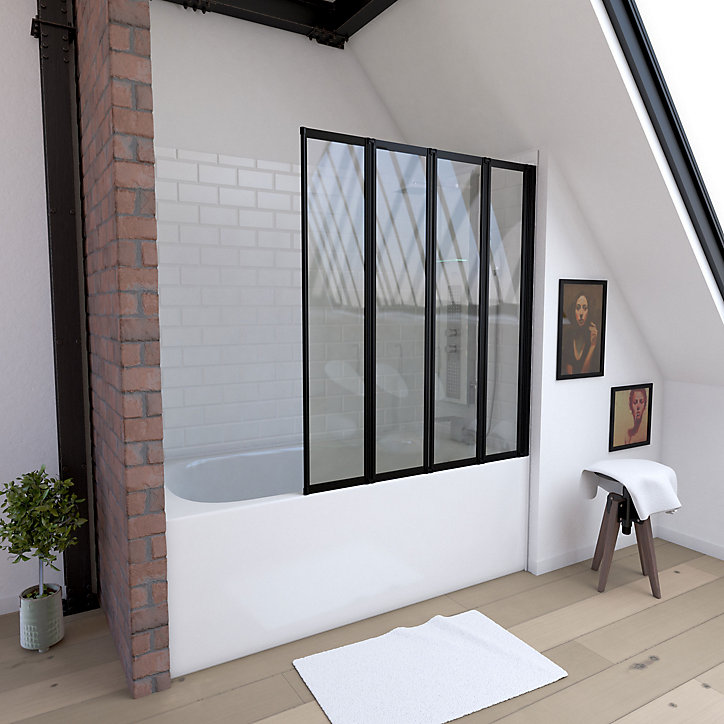 Pare baignoire Quatro 4 volets pivotants noir 143 x 125cm Galedo