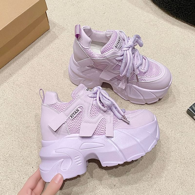 Sleeko - Platform Panel Mesh Hidden Wedge Sneakers