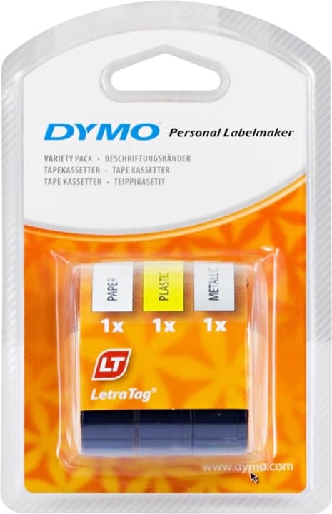 DYMO LetraTAG plastbånd, 3-pk gul/sølv/hvit, 12 mm, 4 m (91241)