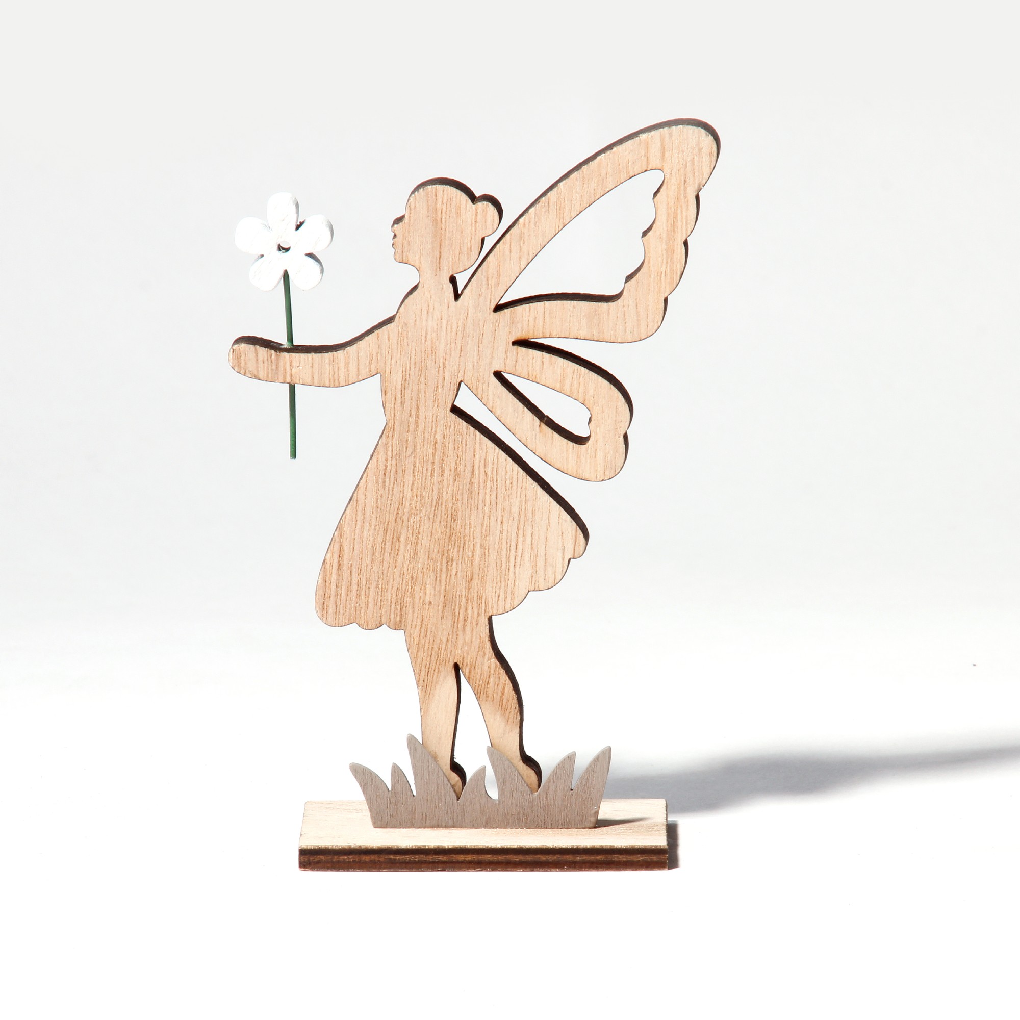 Holzfigur 'Elfe mit Blume', natur, H 14 cm, B 8,5 cm, L 4,5 cm von fischer's lagerhaus