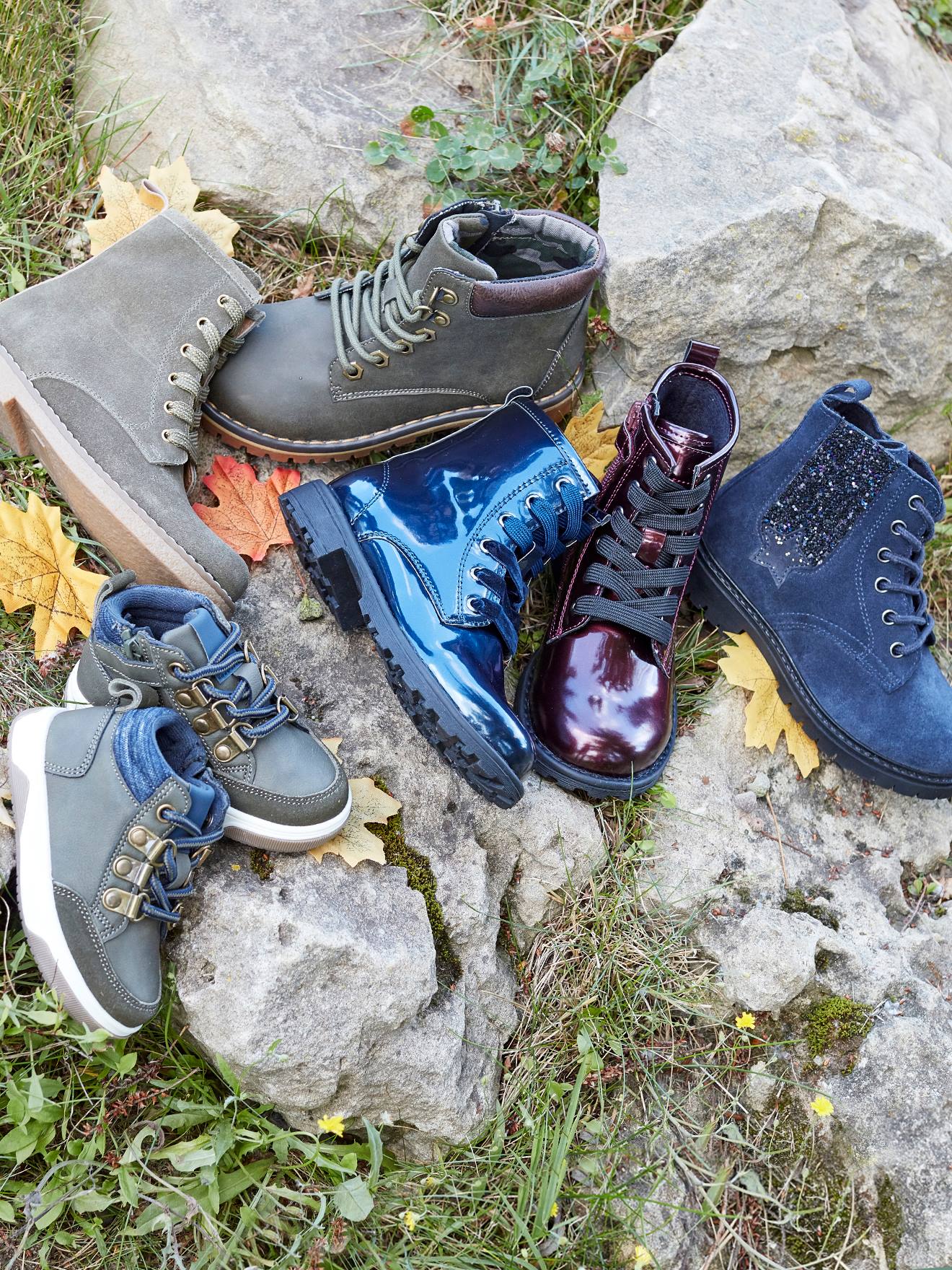 Botas de cano curto com cadarço e zíper para meninos, verde escuro liso