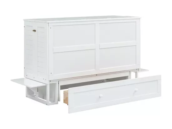 Lit multifonction escamotable 140x200cm en bois massif - avec un tiroir et un support sur la tête de lit - Blanc