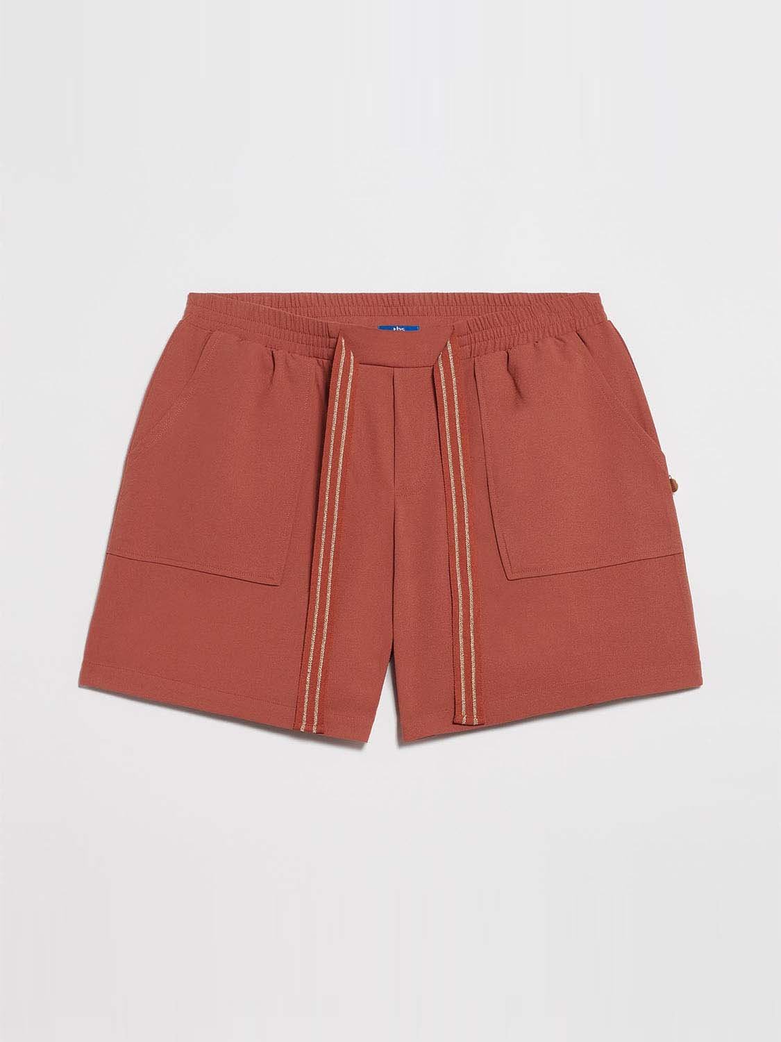 Short Femme Fluide Ceinture Elastiquée Orange