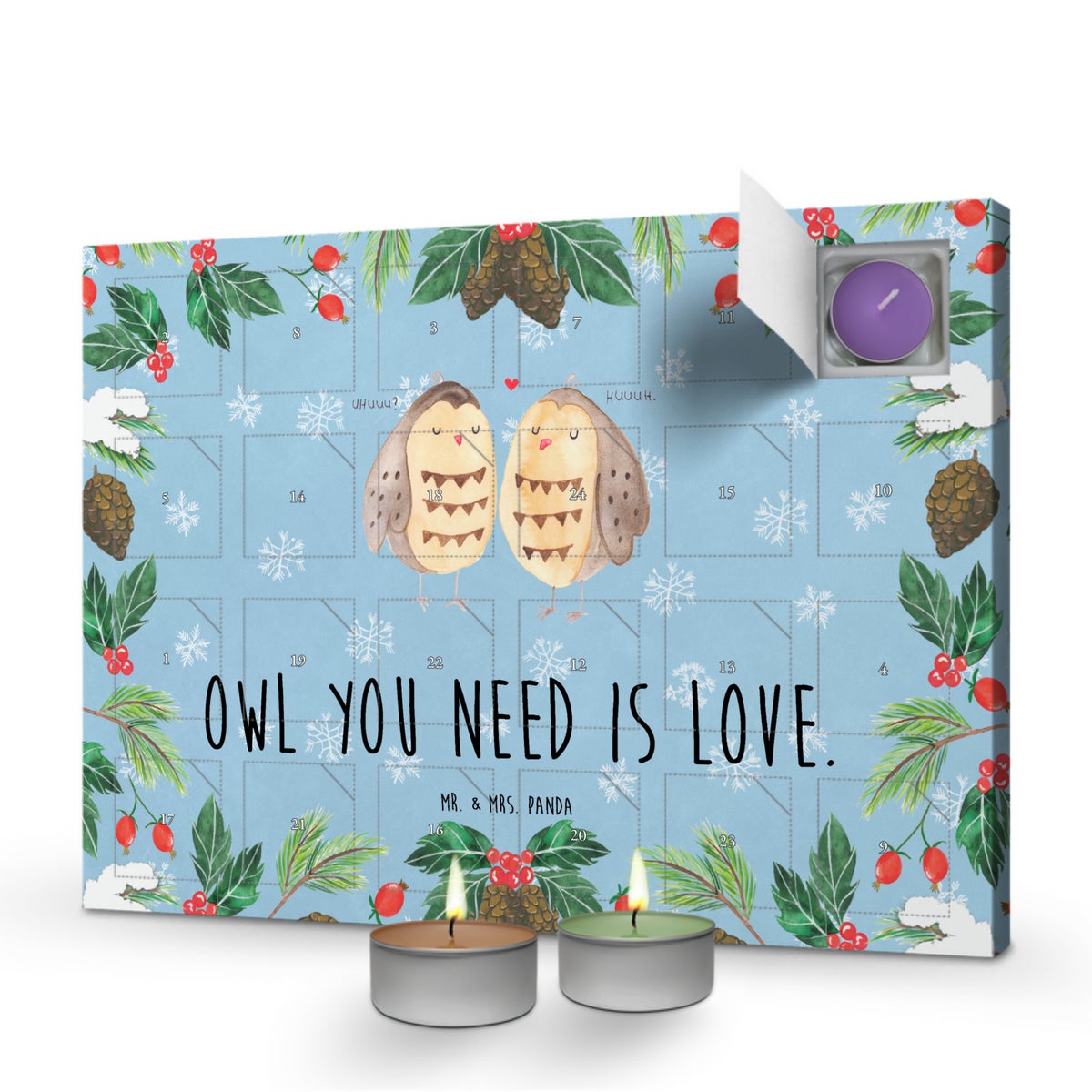 Mr. & Mrs. Panda Geurkaars Adventskalender Uil Liefde - Pastelblauw
