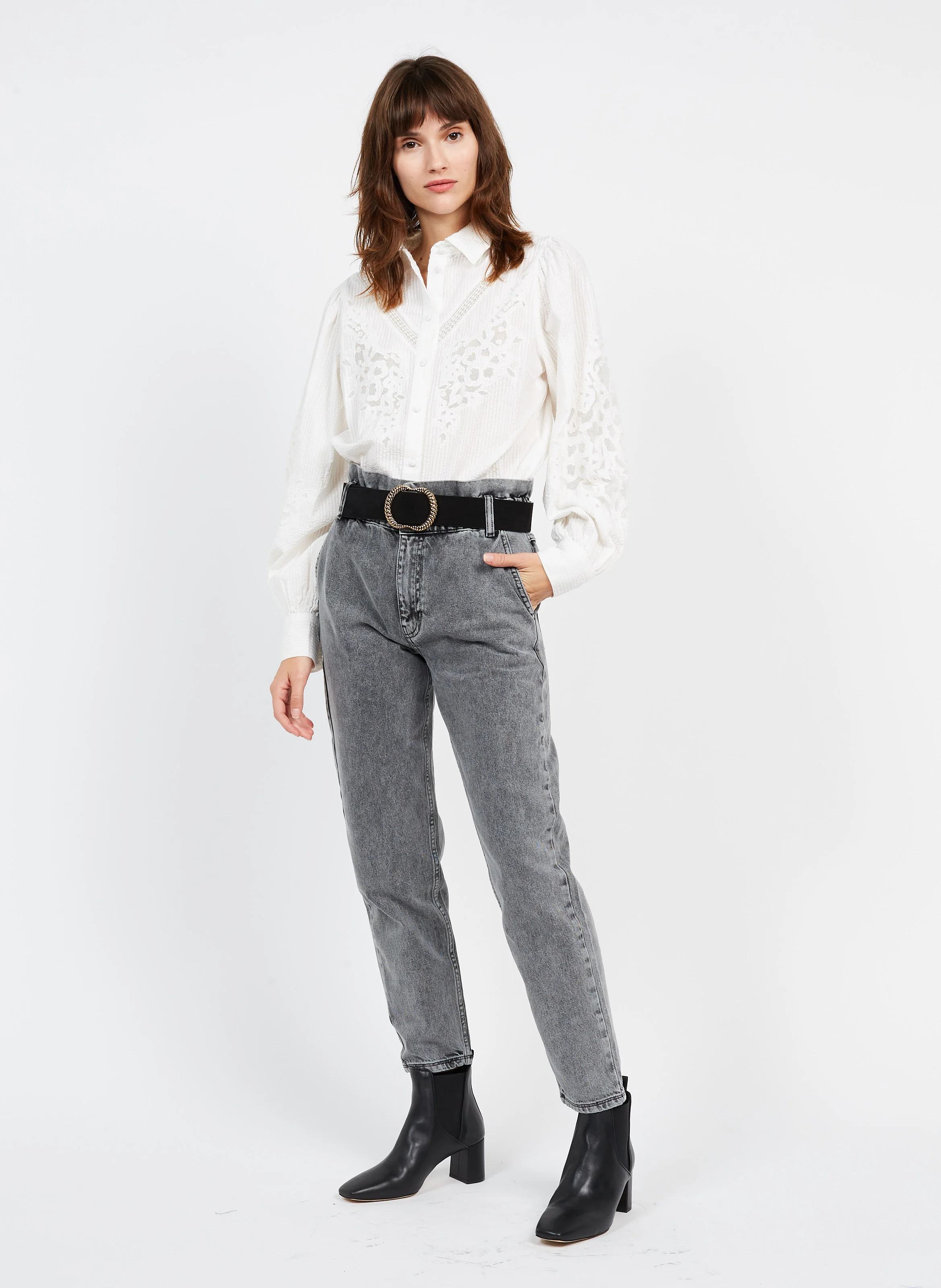 Ceinture boucle fantaisie en cuir velours| Noir