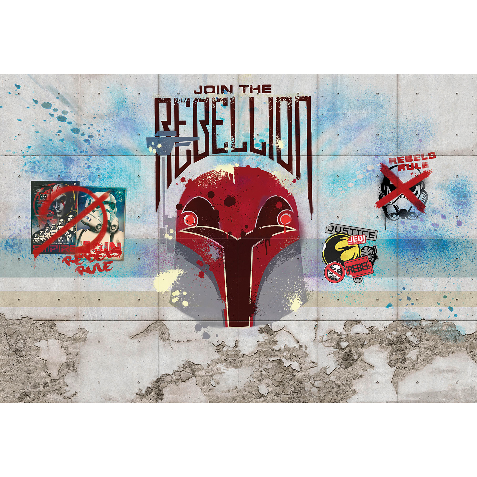 Papier-Fototapete STAR WARS REBELS WALL - grau-blau-rot - 368x254 cm