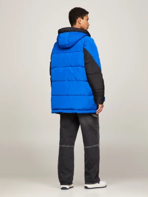 Parka puffer oversized com blocos de cores