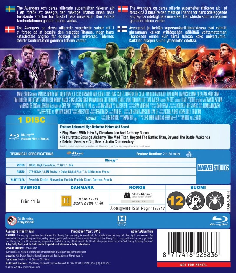 Avengers 3 - Infinity War - Blu-Ray