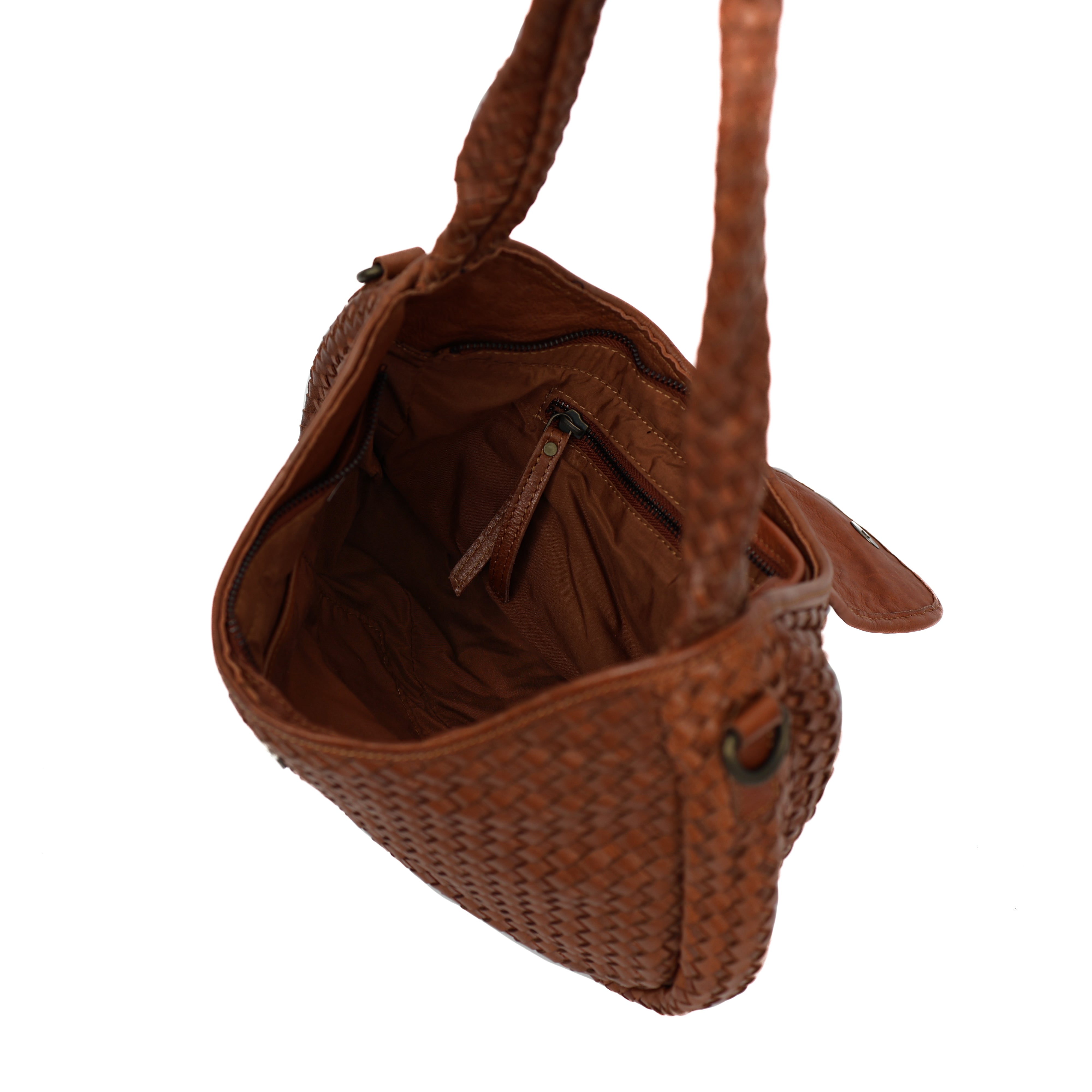 Gevlochten buideltasje 'Amelie' cognac Cognac