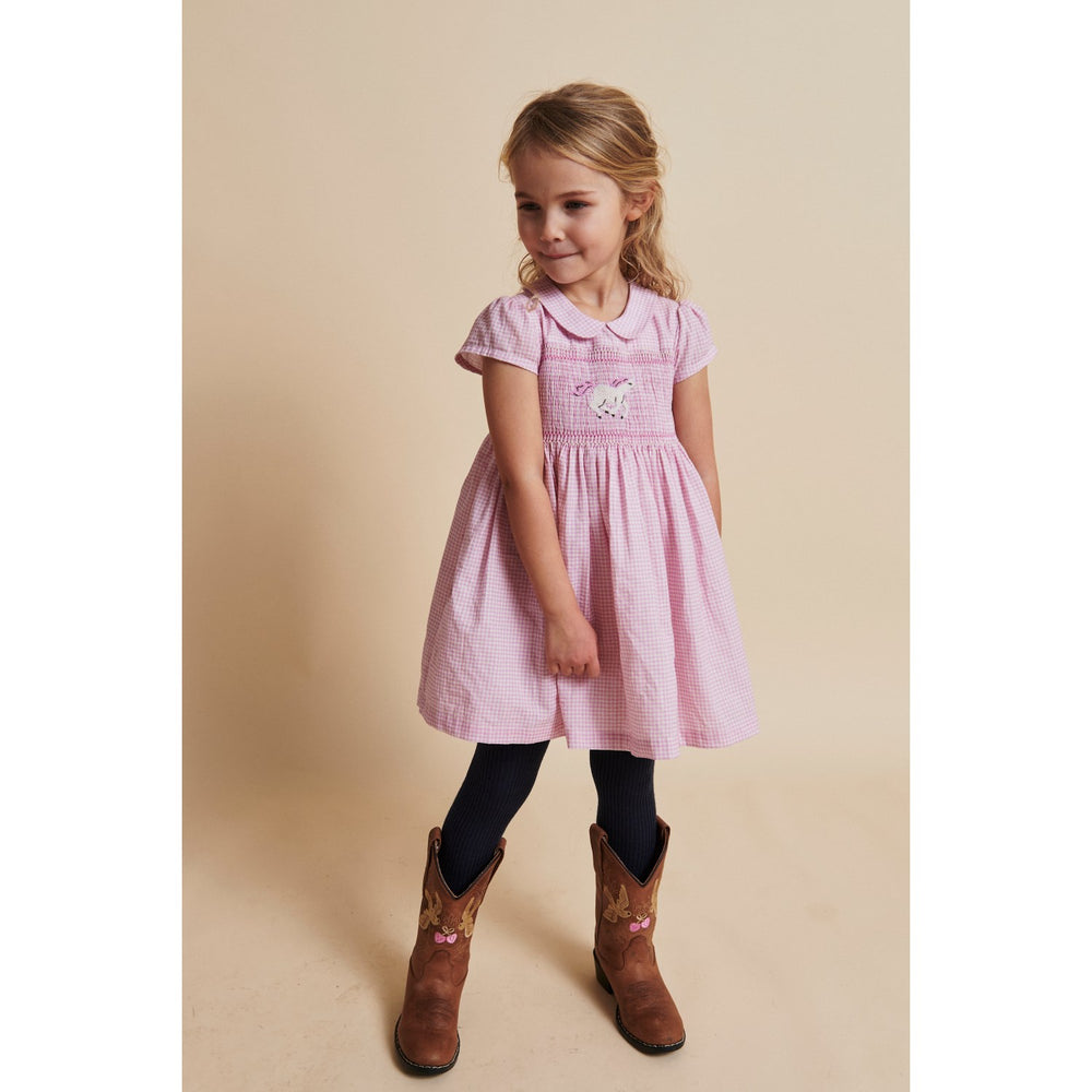 Køb COPENHAGEN COLORS Syringa Comb. Houndstooth Kjole W. Handmade Unicorn Embroidery Og Smock