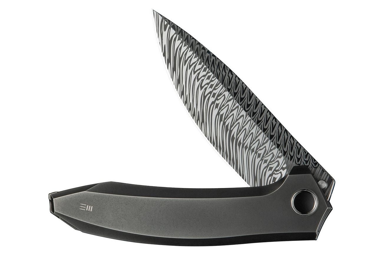 WE Knife Acuminal WE23070-DS1 Fafnir Damasteel, Polished Gray Titanium, zakmes