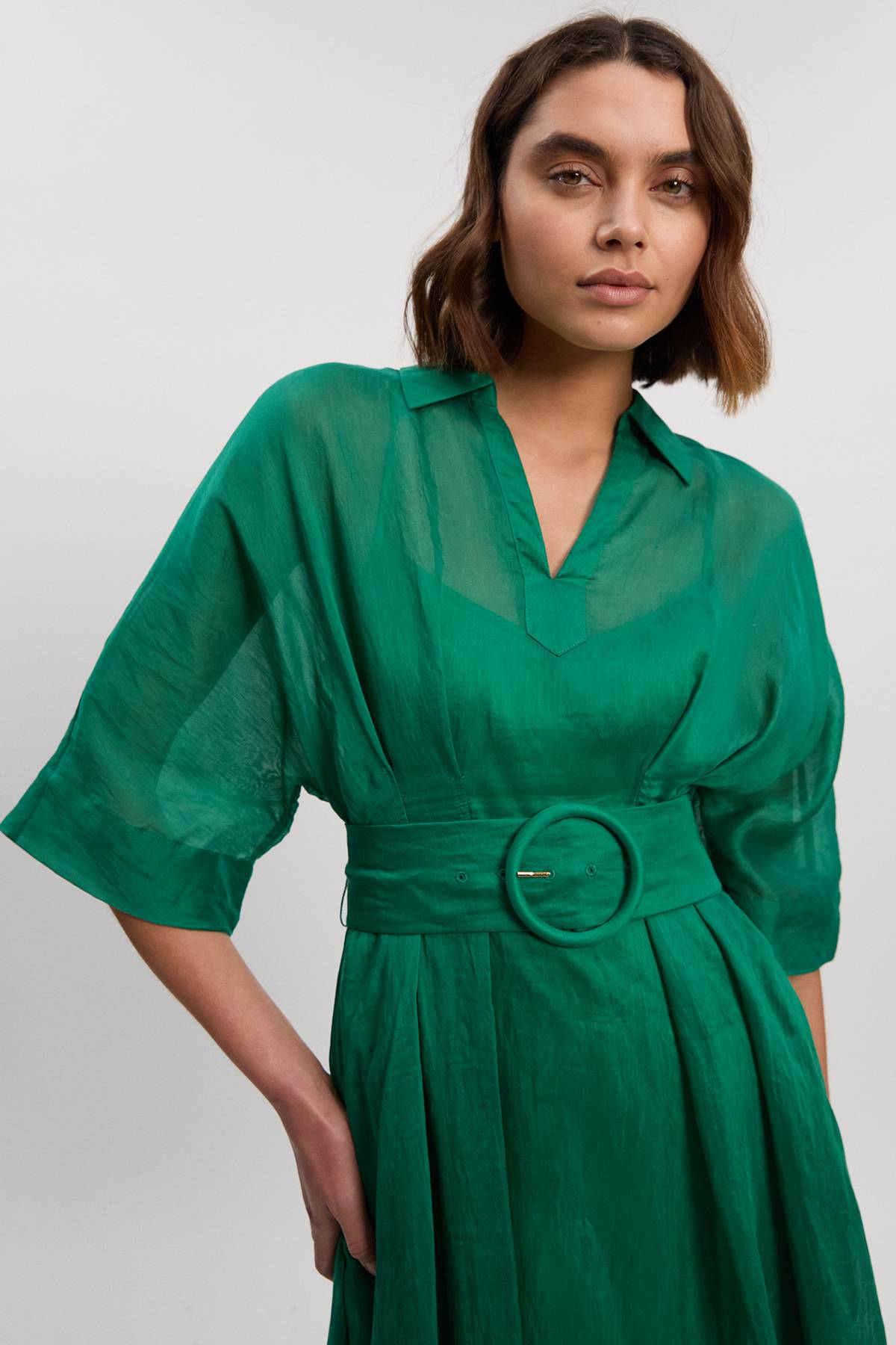KarenMillen Robe Longue Tissée en Organdi à Col Plongeant