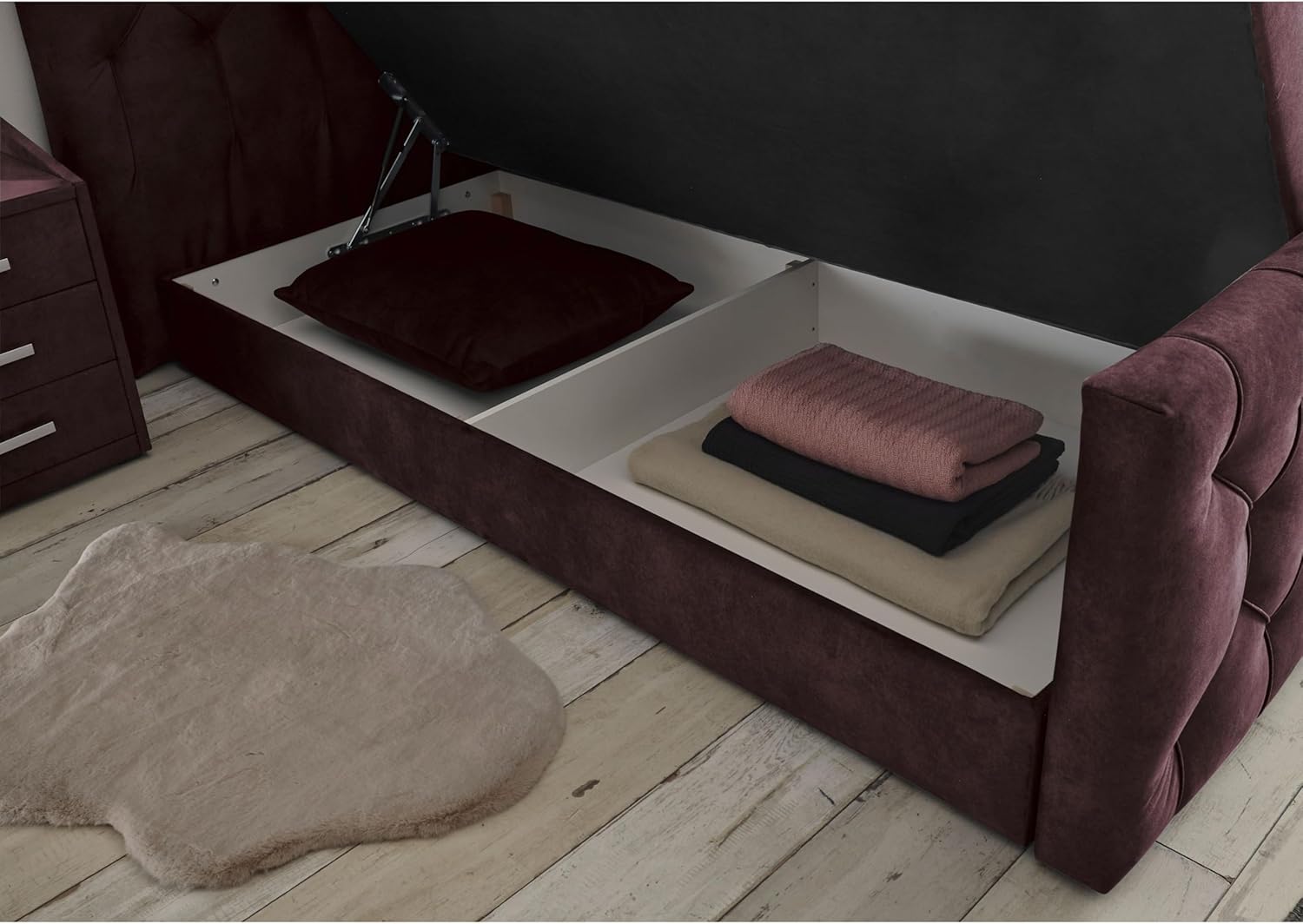CASHFIELD 8 Boxspringbett mit Bettkasten 180x200, Aubergine - Bequemes Doppelbett mit 7-Zonen-Federkern Matratze & Kaltschaum Topper mit Klimaband - 200 x 113 x 225 cm (B/H/T)
