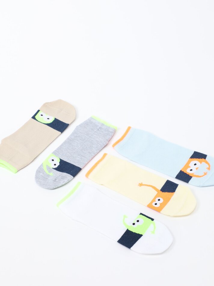 Pacote com 5 pares de meias com estampa de monstros - Sortidas