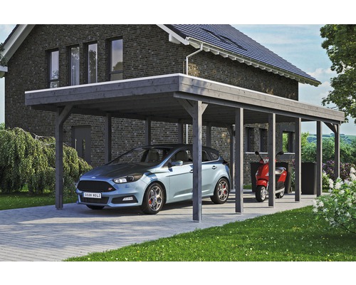 SKAN HOLZ Friesland enkele carport inclusief aluminium dakpanelen en H-paalankers, 397 x 860 cm, grijs