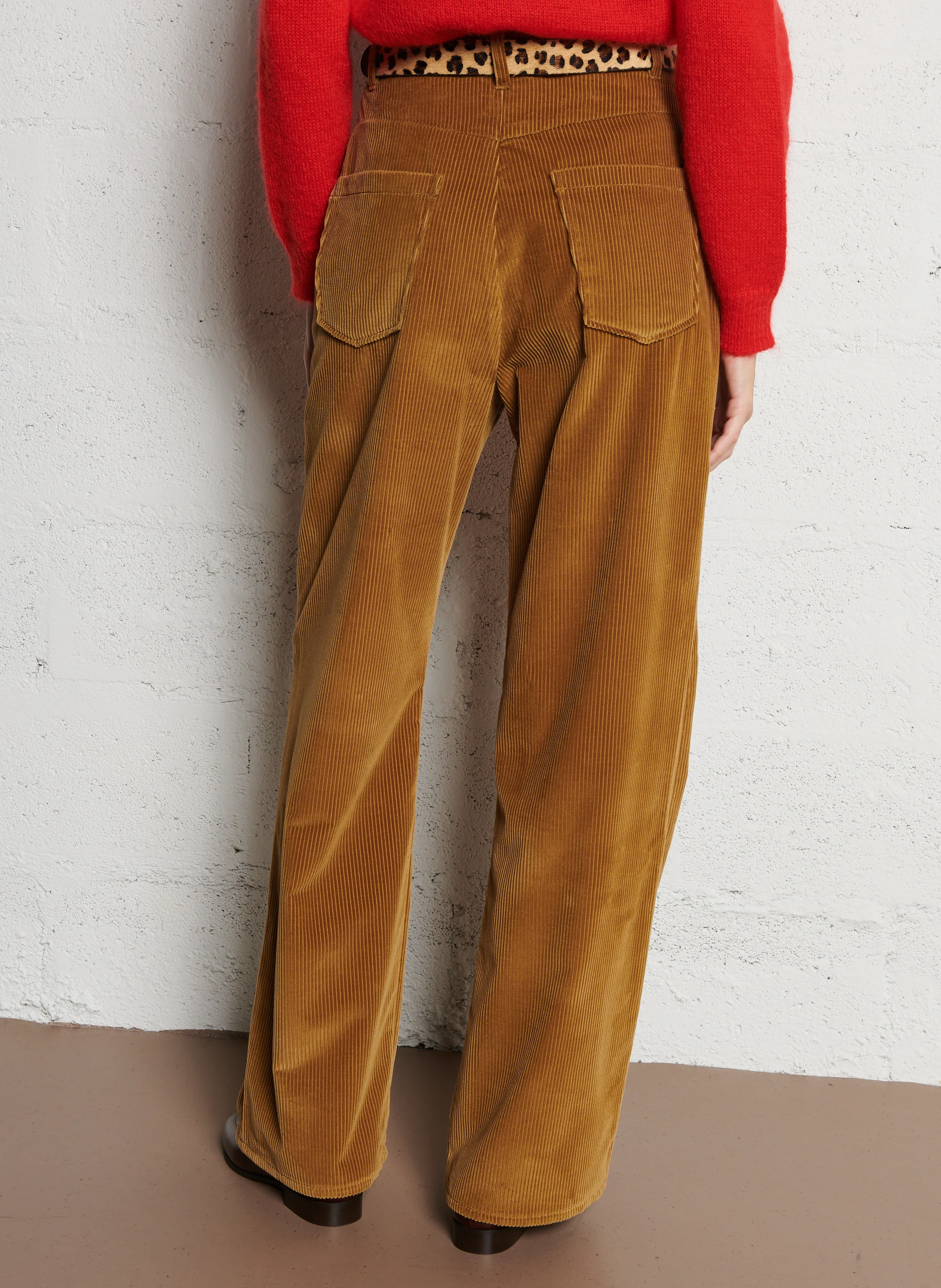 JEREMY - Pantalon large taille haute en coton | Beige