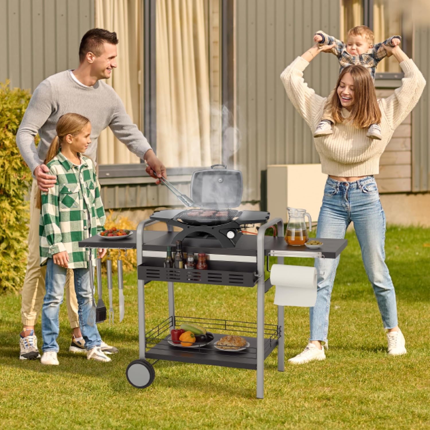 tepro Universal BBQ-Tisch, Grillwagen / Grilltisch Outdoor, Klappbar, Maße ca. 150,5 x 59,5 x 97,5 cm, Schwarz / Silber