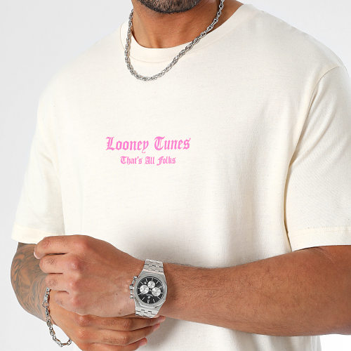Tee Shirt Oversize Large Angry Bugs Bunny Beige Rose Fluo