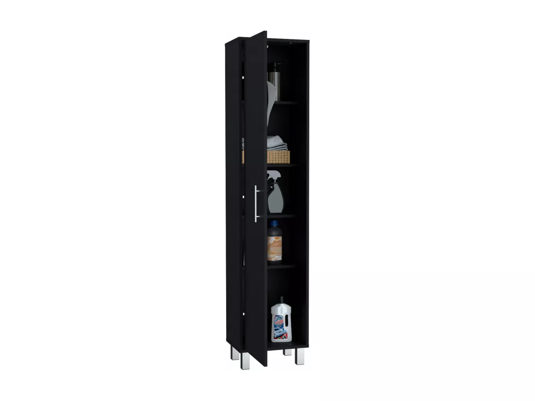 Colonne de salle de bain Laska avec 5 étagères et 1 porte, noir, 180 cm X 40 cm X 29.8 cm