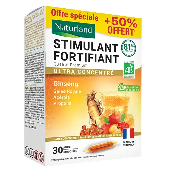 NATURLAND ORGÂNICO FORTIFICANTE ESTIMULANTE 20 AMP.x10ML + 10 AMP.x10ML GRÁTIS