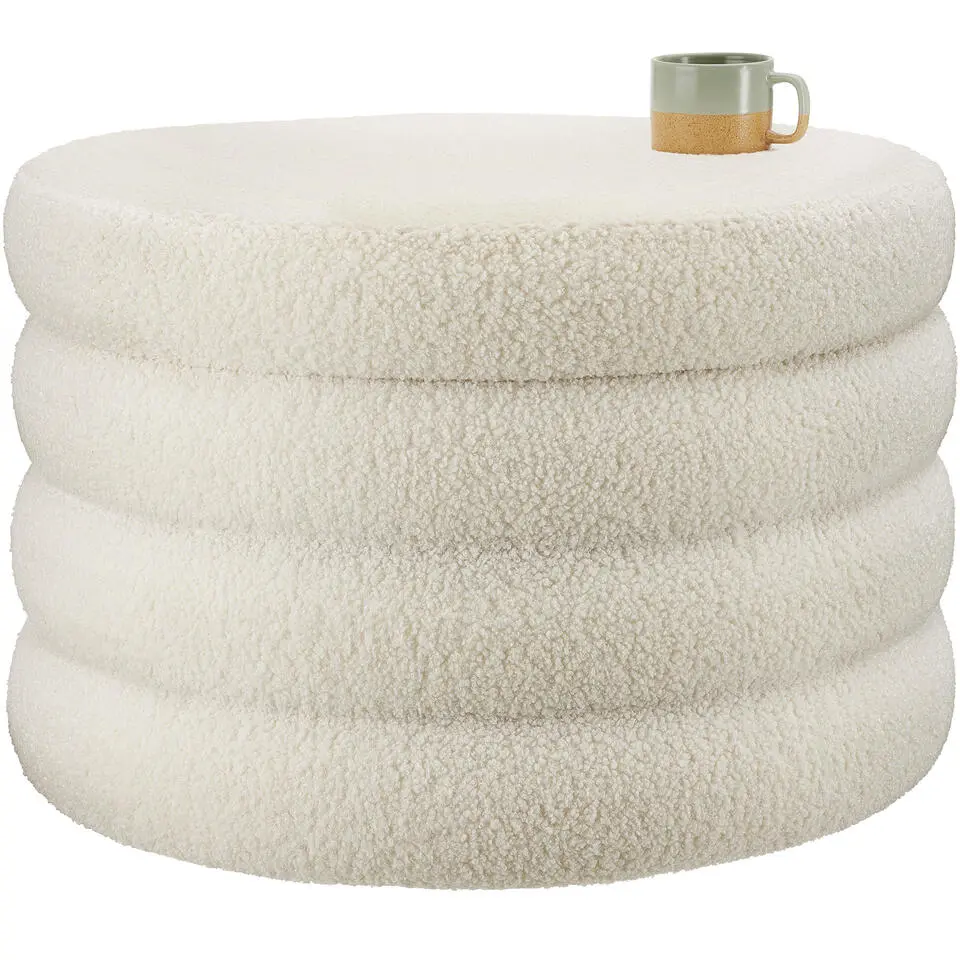 tectake Hocker Altu XL, gestoffeerd, opbergruimte, Bouclé Crèmewit