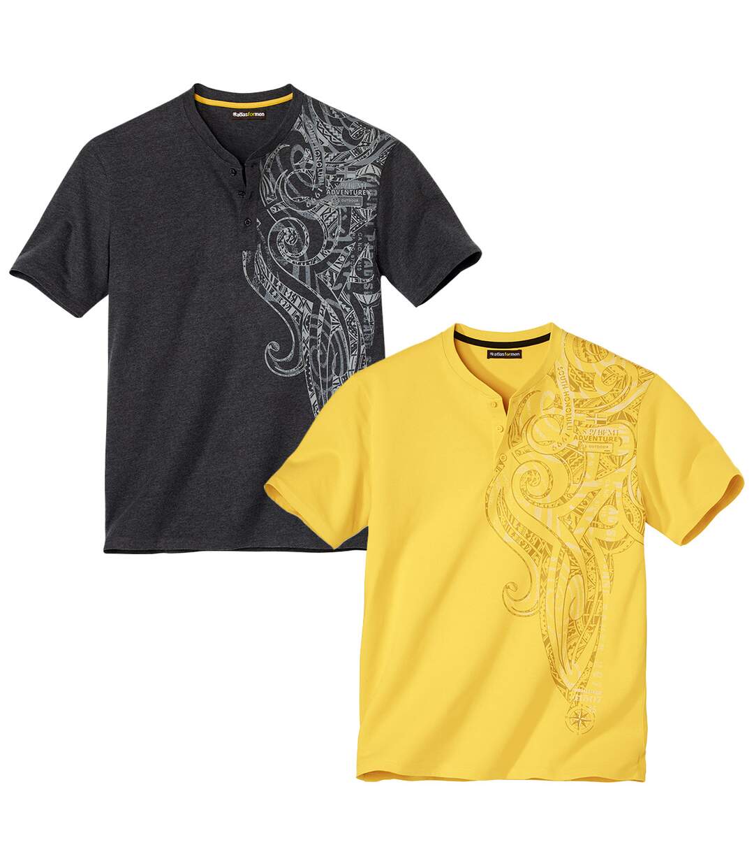 Lot de 2 Tee-Shirts Col Tunisien Imprimé Maori
