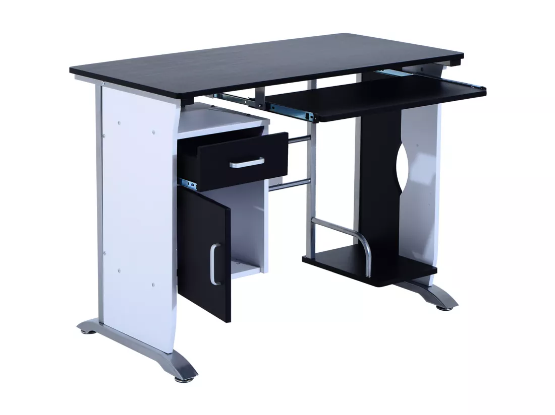 Bureau informatique design en mdf 100 L x 52 I x 75H cm noir et blanc