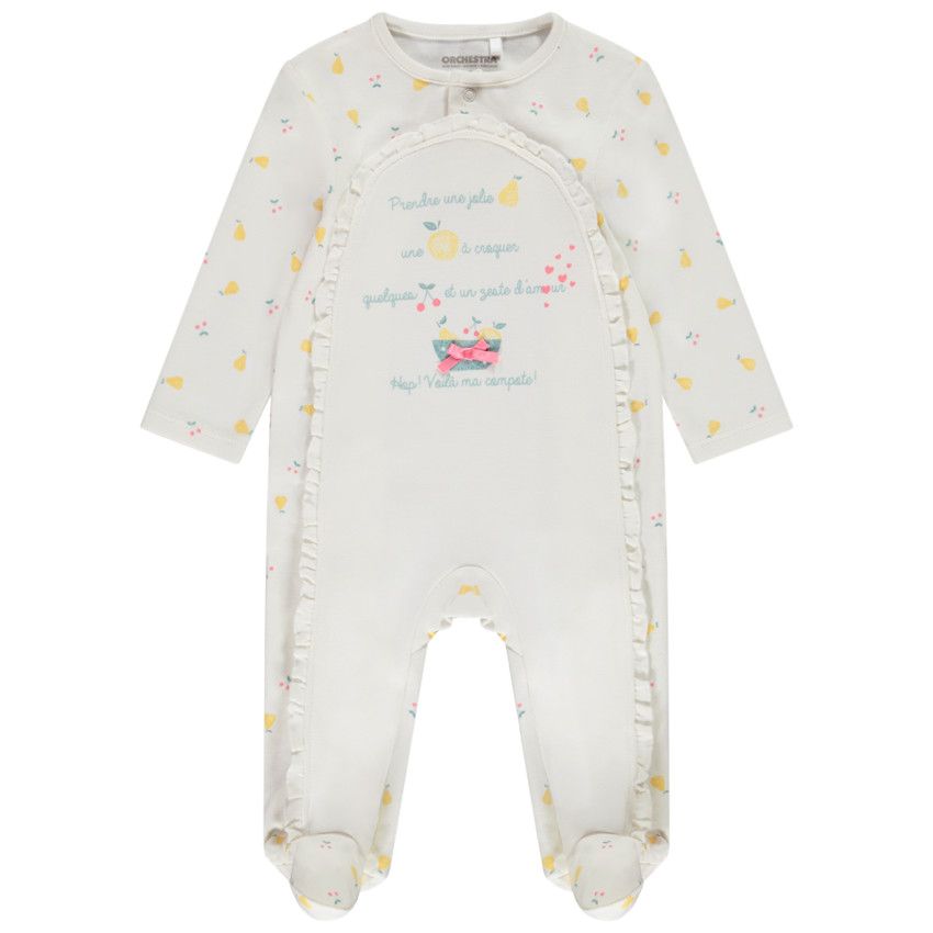 Dors-bien en jersey print fruits pour bébé fille - Ecru