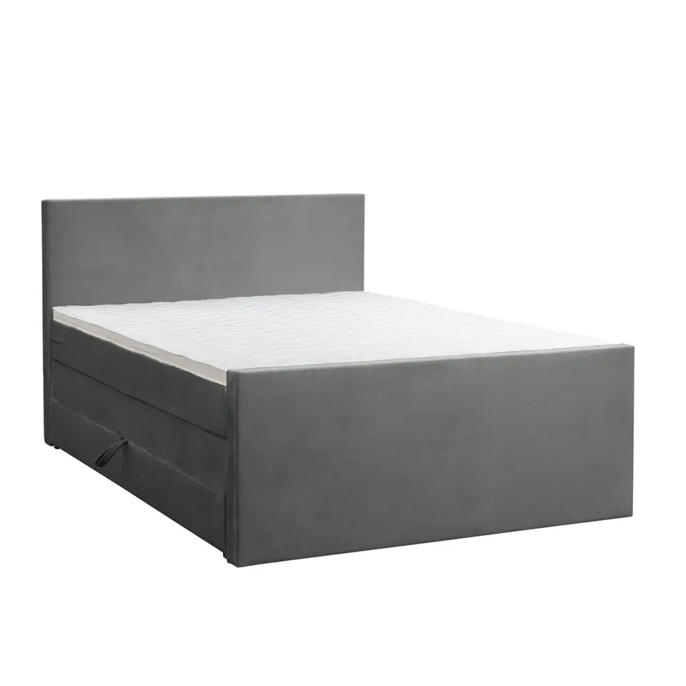 Boxspring met opbergruimte en voetbord Liv egaal - grijs - 180x200cm